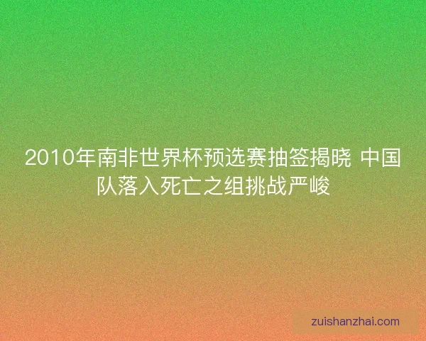 2010年南非世界杯预选赛抽签揭晓 中国队落入死亡之组挑战严峻