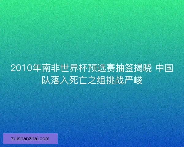 2010年南非世界杯预选赛抽签揭晓 中国队落入死亡之组挑战严峻